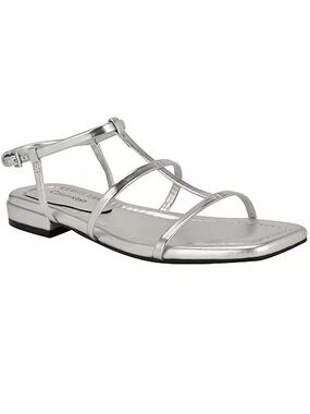 Calvin Klein Sallia Metallic Silver Strappy Flat Sandals